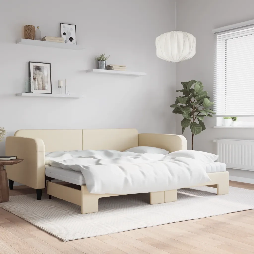 Divano Letto Estraibile con Materassi Crema 100x200 cm Tessutocod mxl 106616