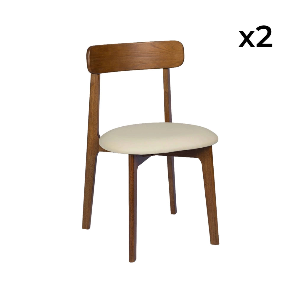 Set 2 sedie vintage in legno di hevea e similpelle, noce