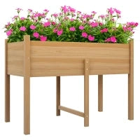 Orto Rialzato con 2 Fori di Drenaggio e Sacca in Tessuto non Tessuto, in Legno di Abete, 115x55x80 cm