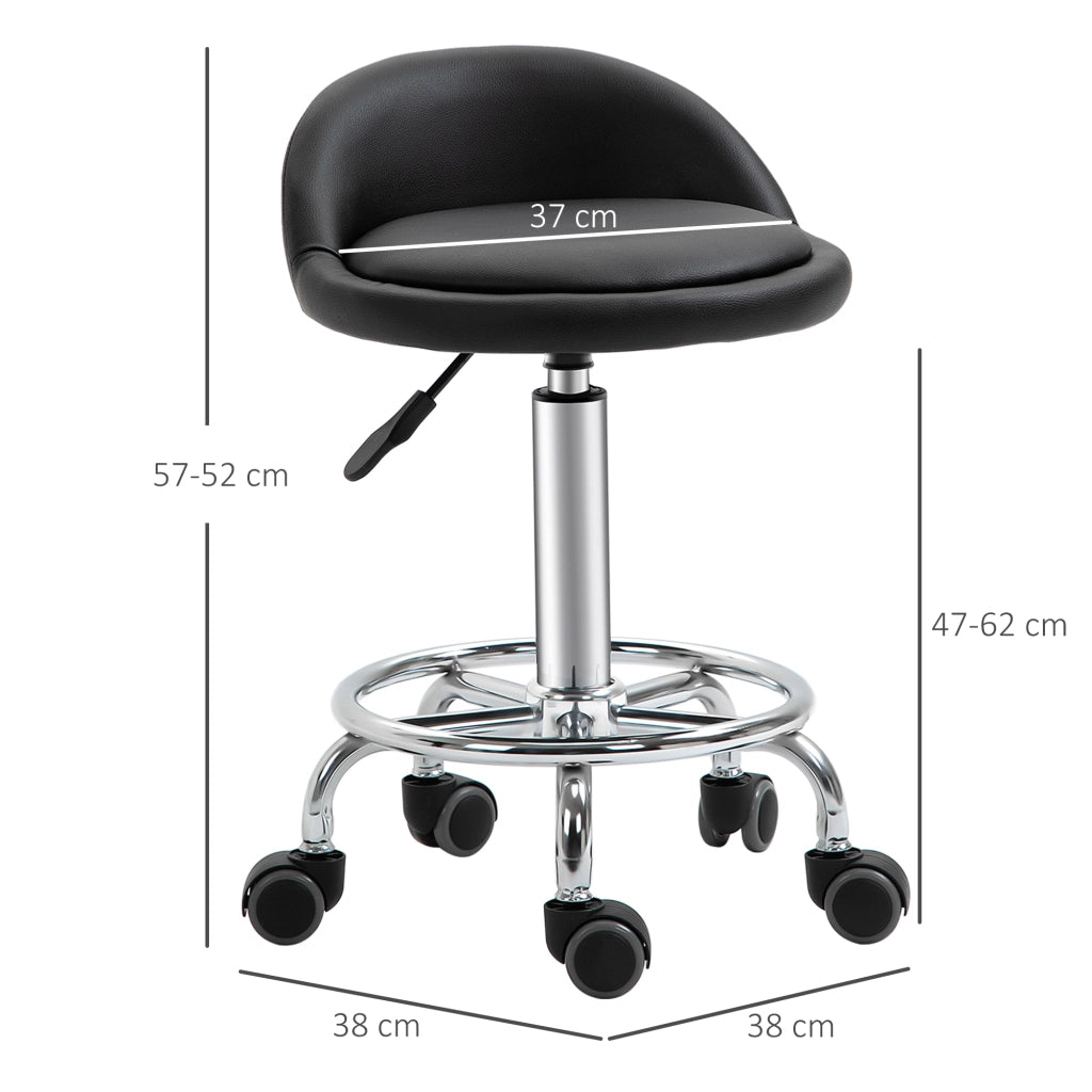 Sgabello Girevole con Rotelle Regolabile 47-62 cm ¨C Xylo ¨C Set 2 Pezzi Nero Acciaio Cromato