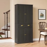 Armadio contenitore moderno con 4 ante e 1 cassetto, 6 ripiani portaoggetti e 4 ripiani regolabili, adatto per cucina, sala da pranzo e soggiorno, 80x40x182 cm, Nero