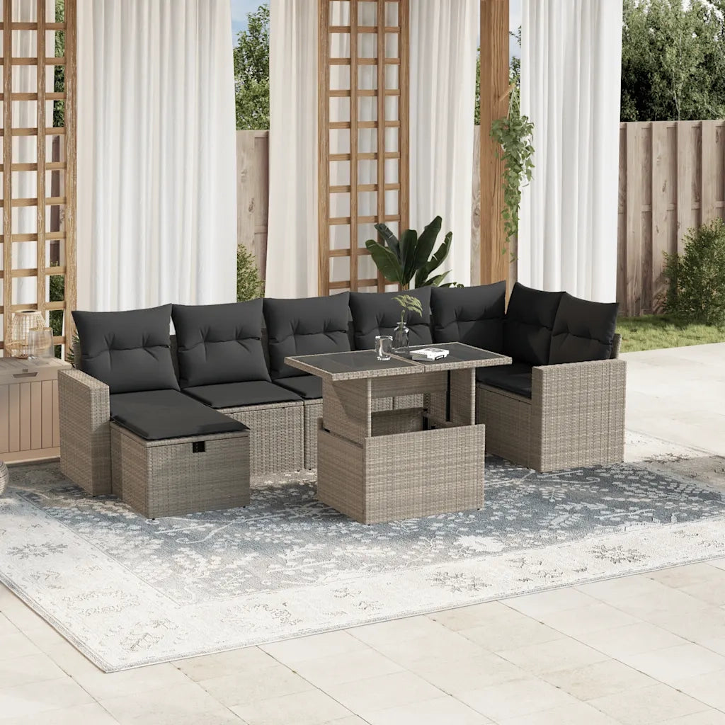 Set Divano da Giardino 8pz con Cuscini Grigio Chiaro Polyrattan 3274832