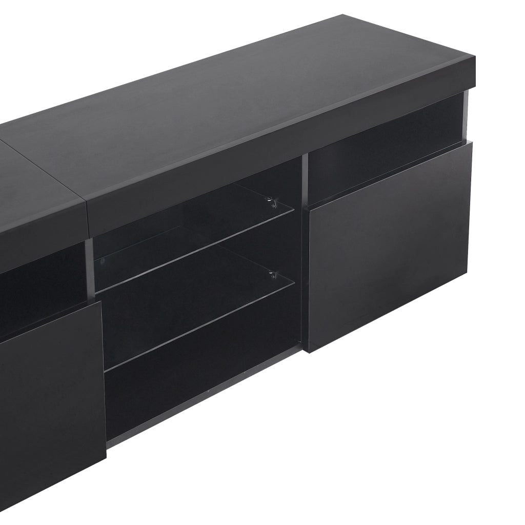 Mobile porta tv moderno con LED variabile, pannello lucido in MDF e vetro laminato nero 180 × 35 × 48 cm