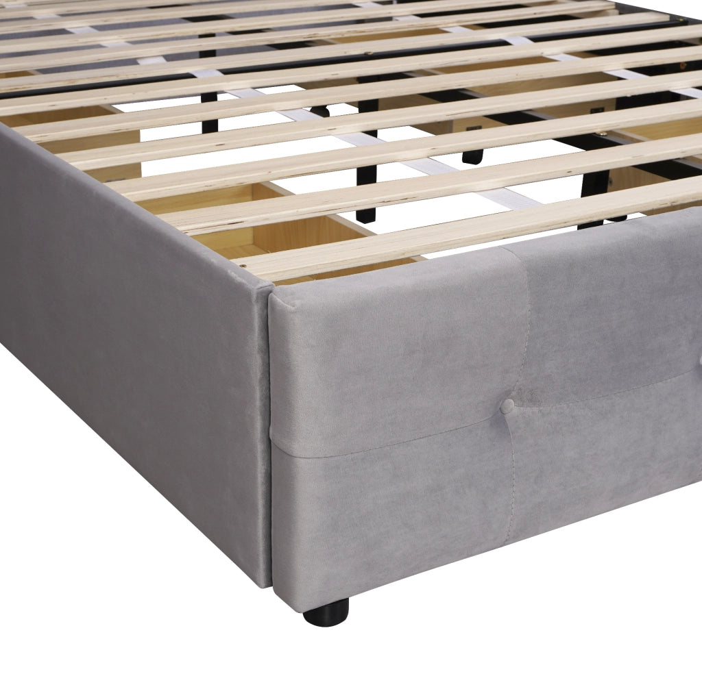 Letto matrimoniale 140x200 cm con 4 cassetti; struttura robusta; velluto imbottito; grigio