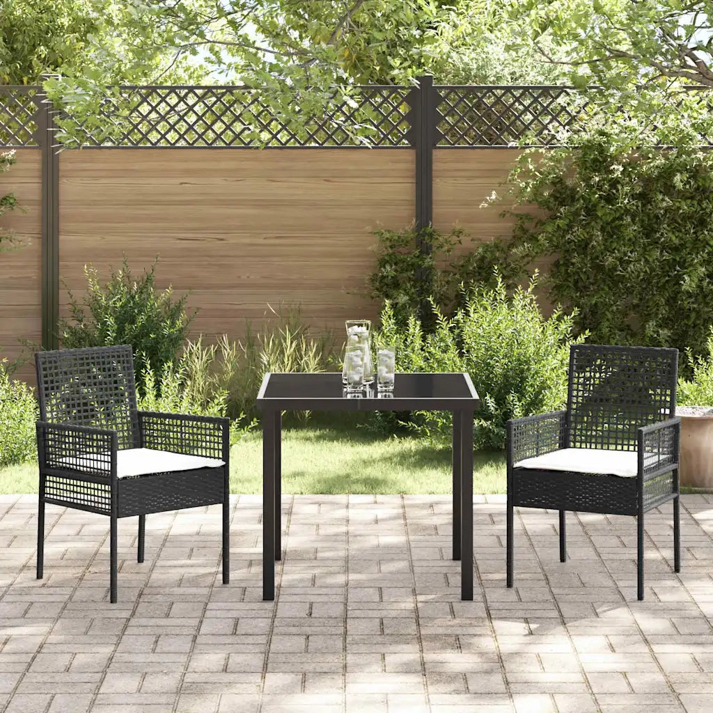 Set da Pranzo per Giardino con cuscino 3 pcs Nero polyrattan