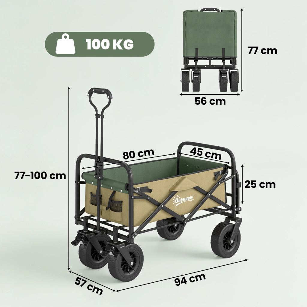 Carrello da Giardino 110L ¨C Xylo ¨C Acciaio e Tessuto Oxford con Maniglia Telescopica, Cachi