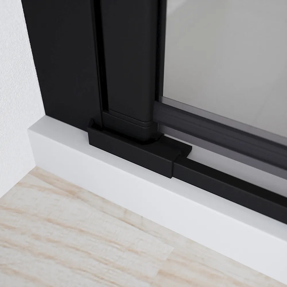 Box doccia 70x80 cm con apertura a battente e parete fissa, profili nero opaco e vetro da 8mm trasparente h195 | Bahamas