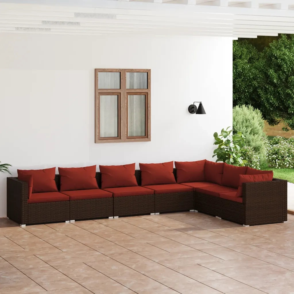 Set Divani da Giardino 7 pz con Cuscini in Polyrattan Marrone cod mxl 38905