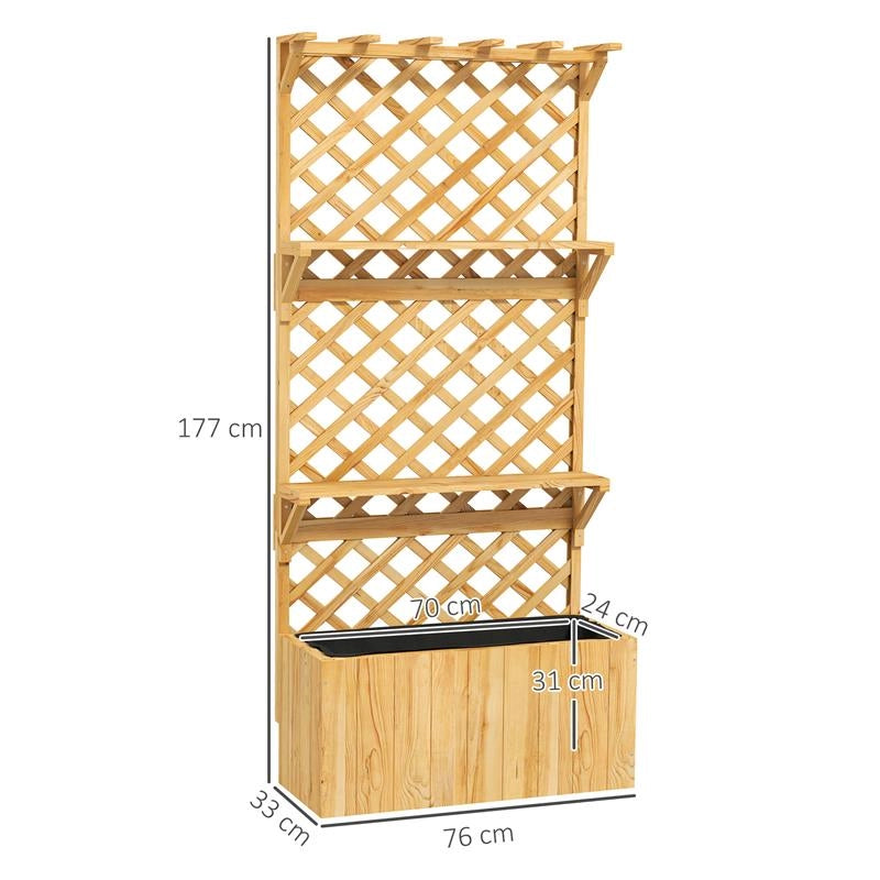 FIORIERA CON TRALICCIO PER RAMPICANTI FORI DI DRENAGGIO E 2 MENSOLE IN LEGNO DI ABETE 76X33X177 CM
