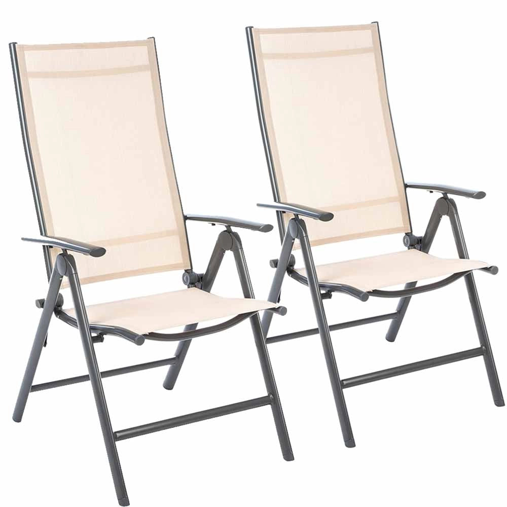 Set 2 Sedie Giardino Pieghevole Campeggio Reclinabile 5 Posizioni Texilene Beige