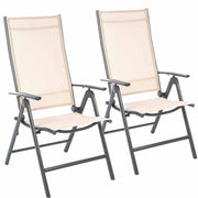 Set 2 Sedie Giardino Pieghevole Campeggio Reclinabile 5 Posizioni Texilene Beige