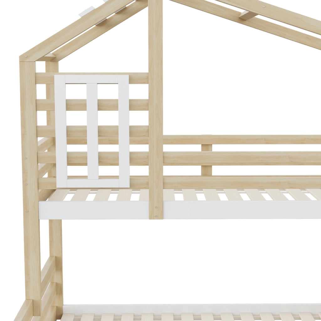 LETTO A CASTELLO 90x200 cm in pino e MDF naturale con scala contenitore