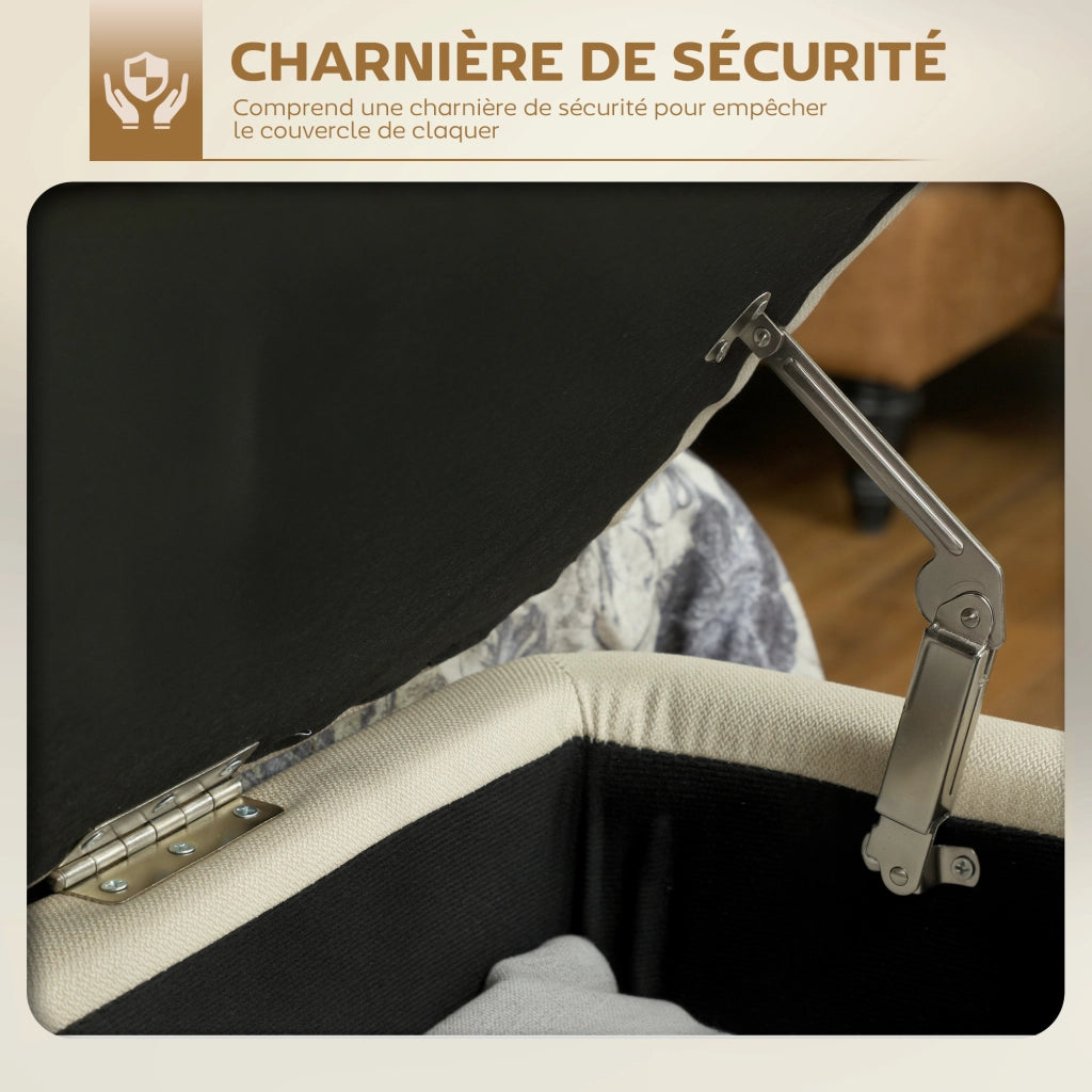 Sgabello con contenitore ¨C zephmum ¨C beige, tessuto, gambe metallo nero, 102x40x39.5 cm