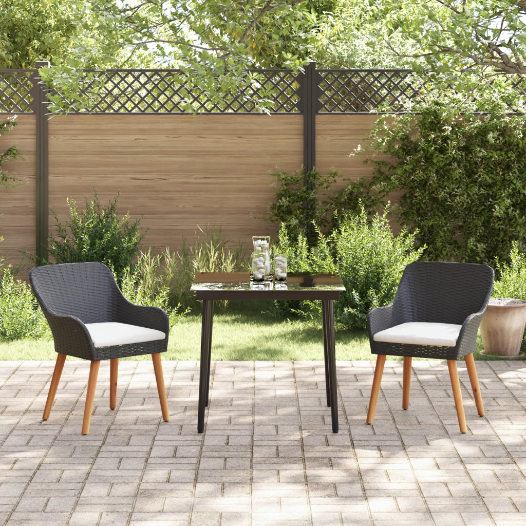 Set da pranzo da giardino in rattan nero a 3 pezzi