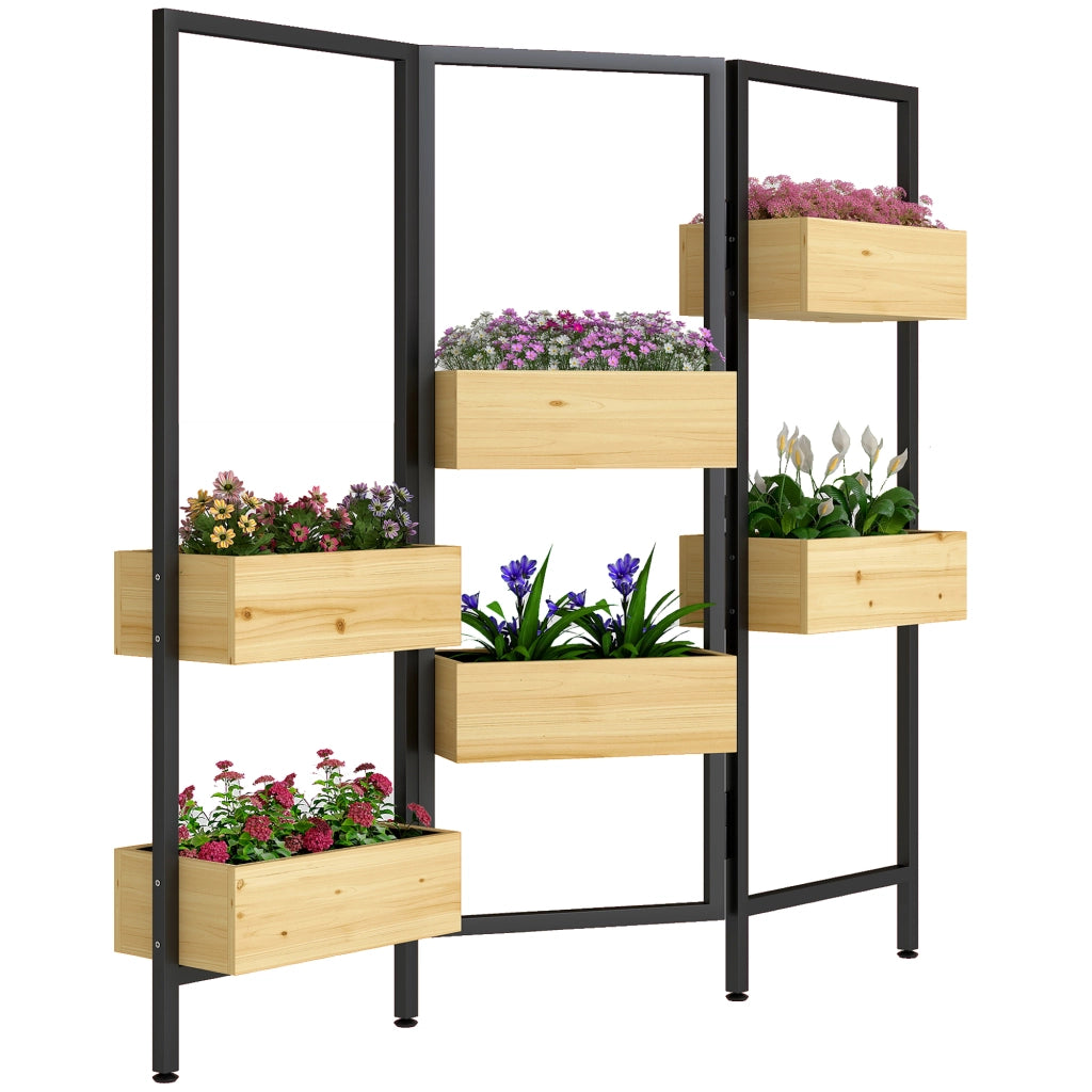 Paravento esterno pieghevole 3 pannelli con 6 vasi ¨C zephmum ¨C legno naturale