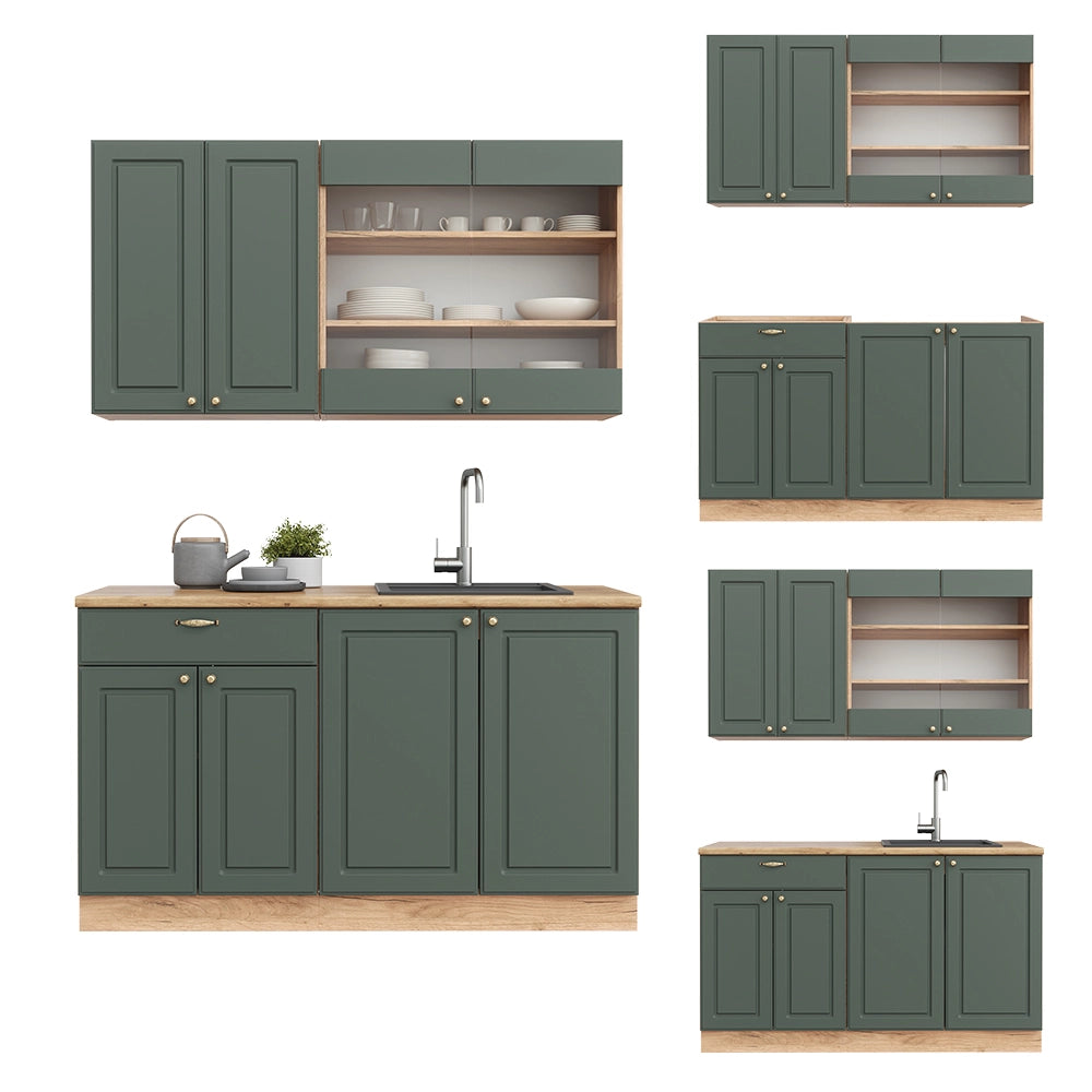 Cucina completa Fame-Line Verde-oro rustico/Rovere dorato 140 cm, PL Rovere Vicco