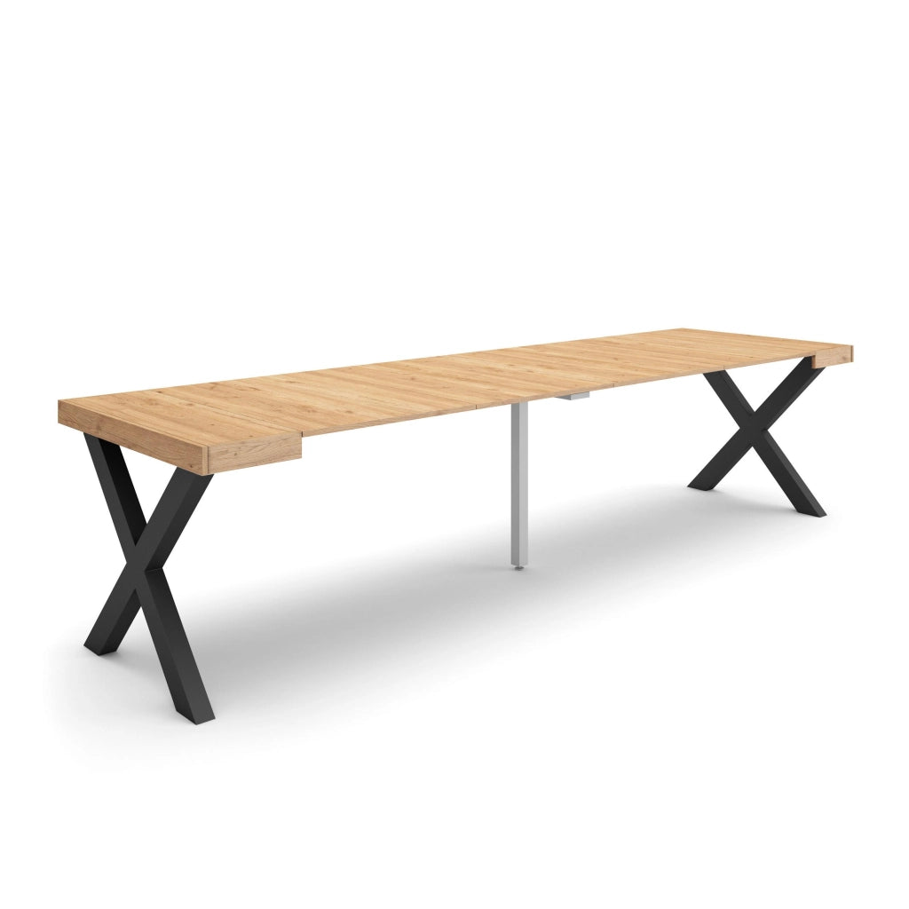 Consolle allungabile, 58 fino 302x90x73cm, Per 14 persone, Gambe in legno, colore Rovere RF2781