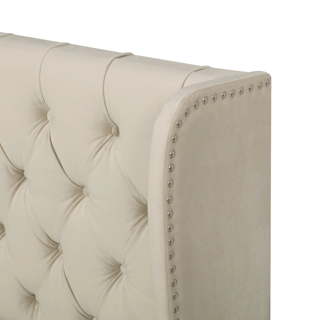Letto imbottito 140x200 cm con contenitore idraulico e rete a doghe in velluto beige