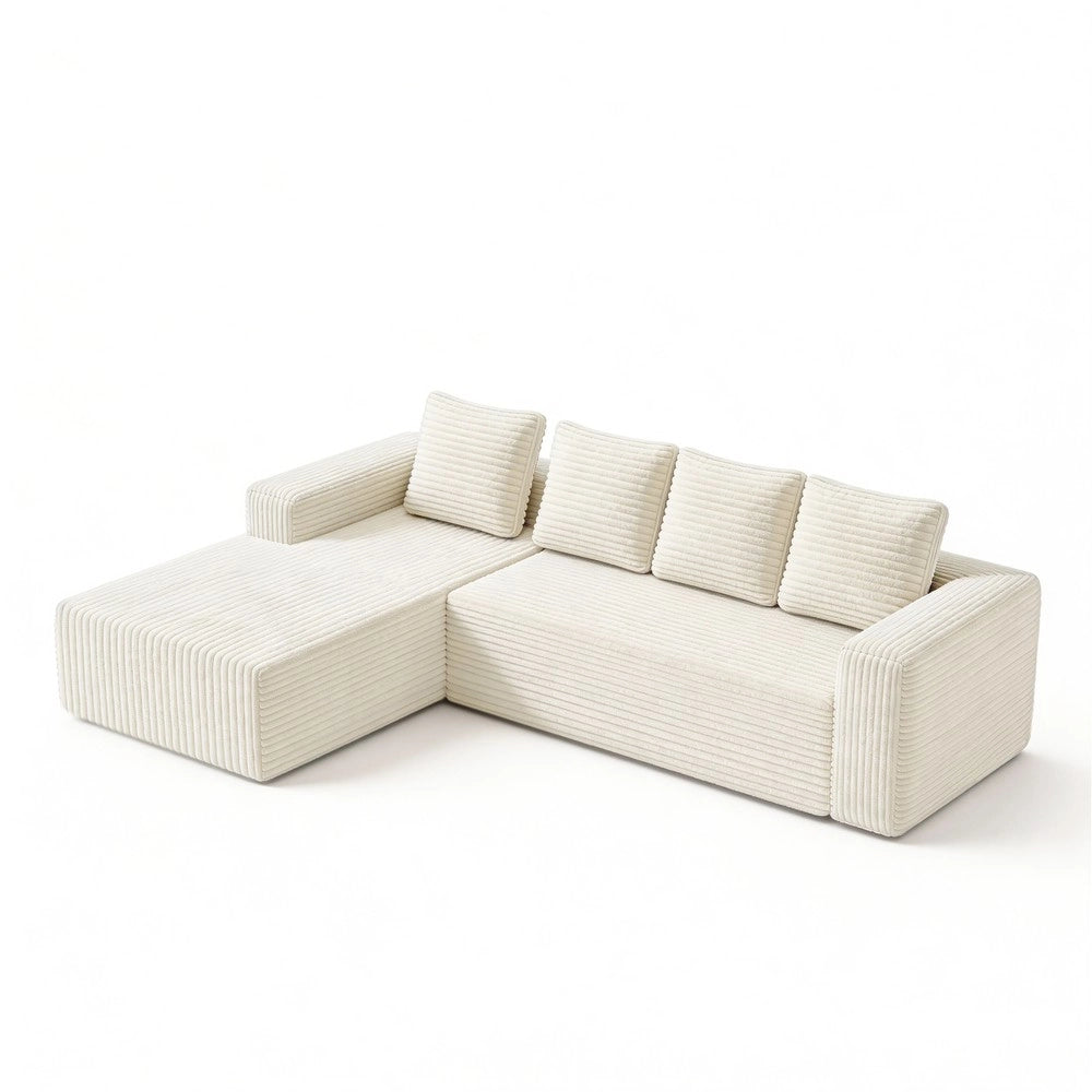 Divano angolare con chaise longue ¨C Minimal ¨C beige velluto corduroy imbottito