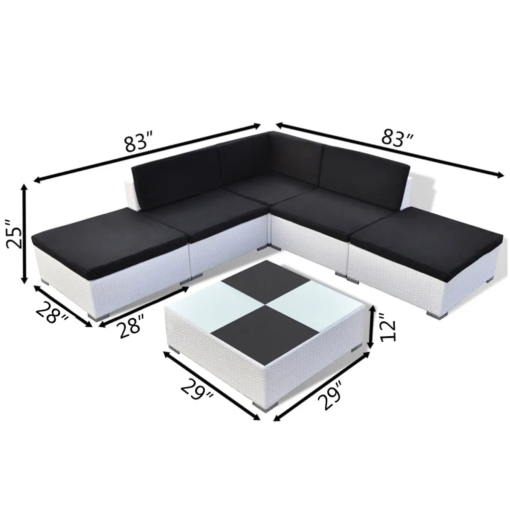 Set Divani da Giardino 6 pz con Cuscini in Polyrattan Bianco 42093