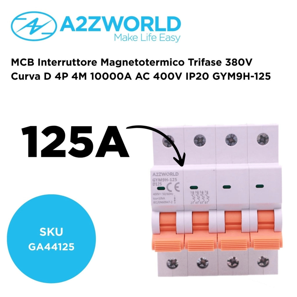 MCB Interruttore Magnetotermico Trifase 380V Curva D 4P 4M 10000A AC 400V IP20 GYM9H-125, Disponibili 80A 100A 125A (C125A)