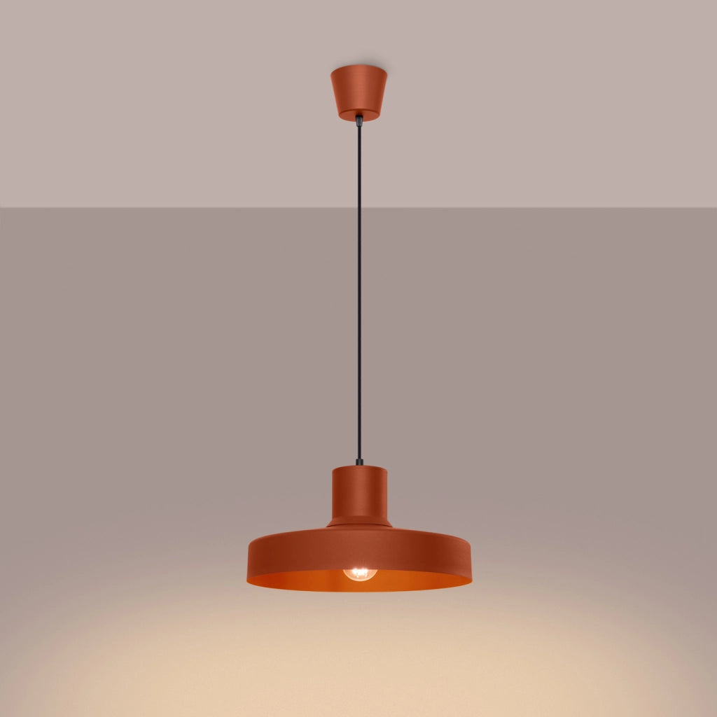 Lampada a sospensione BILO Crimson in acciaio rosso ocra E27 15W moderna rotonda