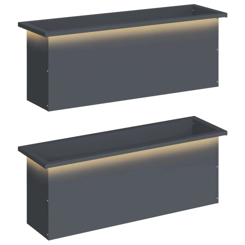 Fioriera da giardino con LED 2 pz Antracite 30 x 100 x 30 cm 8008117