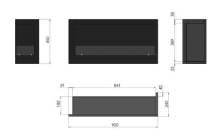 Camino a Bioetanolo da Incasso 90x45 cm Corner 900 Right Destro Nero con Vetro