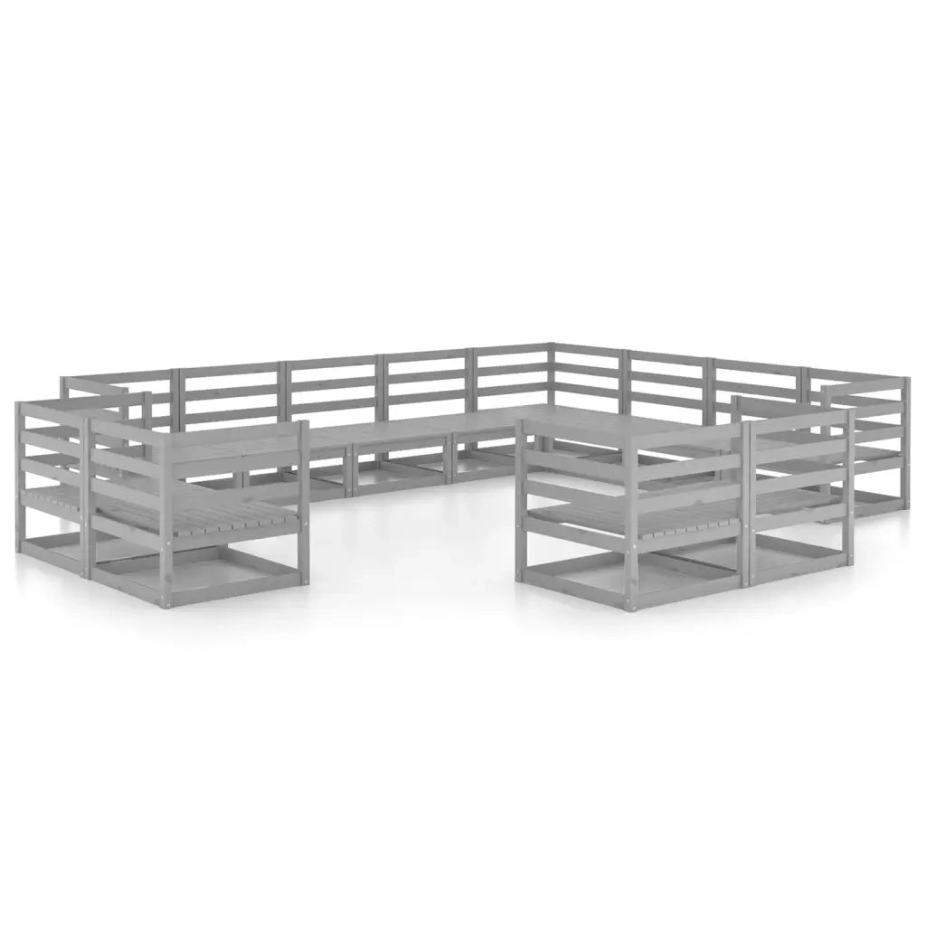 Set Divani da Giardino 12 pz Grigio in Legno Massello di Pino cod mxl 37104