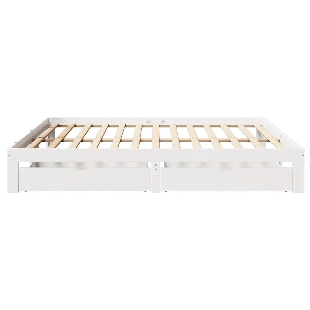 Giroletto con Cassetti Bianco 180x200 cm Legno Massello di Pino