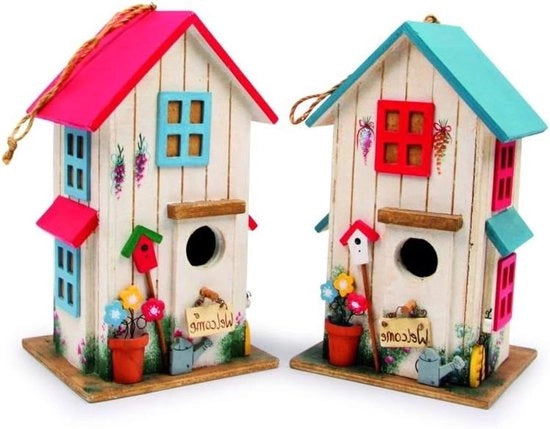 Casa degli Uccelli Villa Kunterbunt - accessorio decorativo per giardino - 2 pezzi - legno - resistente alle intemperie