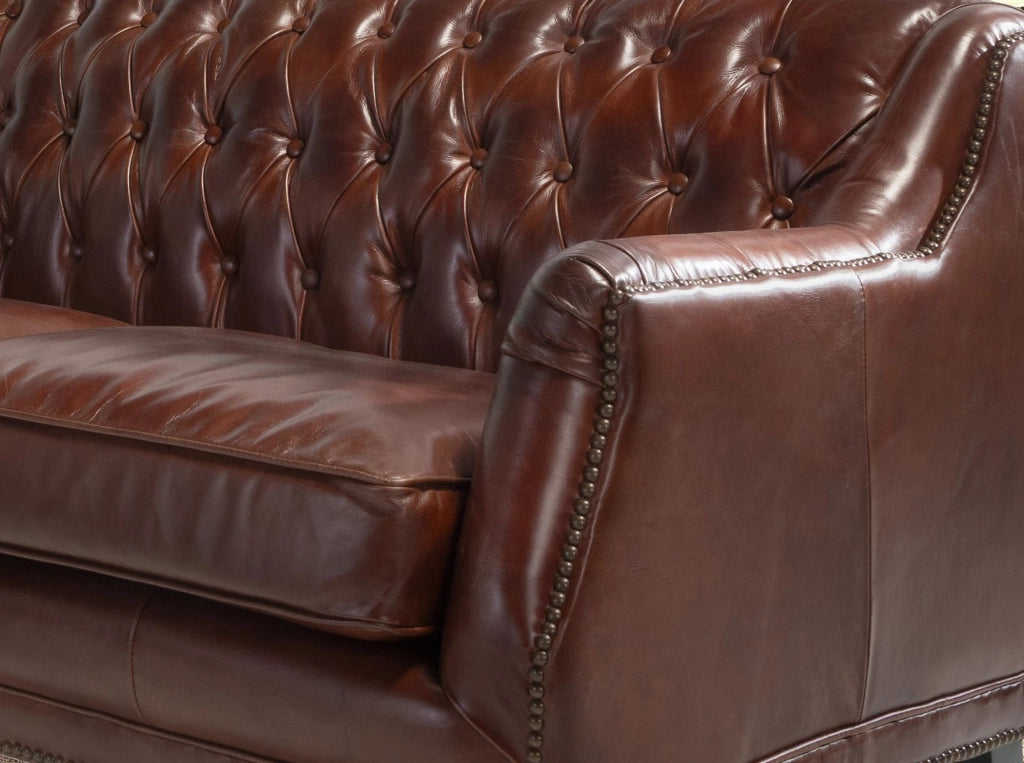 Divano Chester 2 posti in pelle marrone cognac