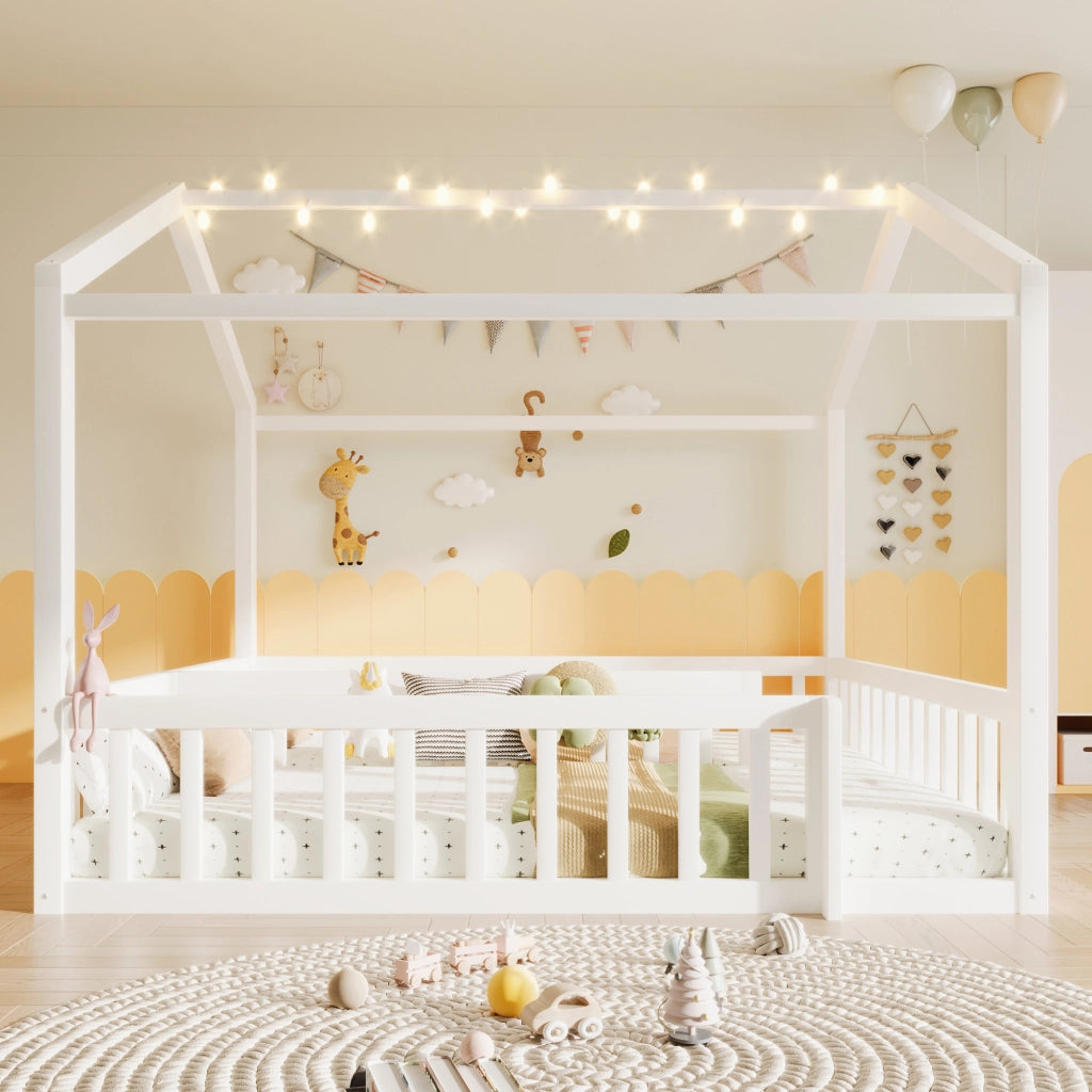 Letto Singolo per Bambini con Sponde e LED ¨C MINIMAL ¨C Pino Bianco 90x190 cm