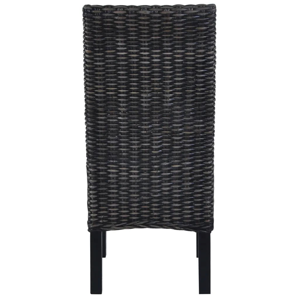 Sedie da Pranzo 2 pz Nere in Rattan Kubu e Legno di Mogano 246656