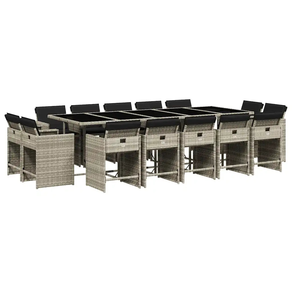 Set da Pranzo da Giardino 15 pz con Cuscini Grigio Polyrattancod mxl 89620
