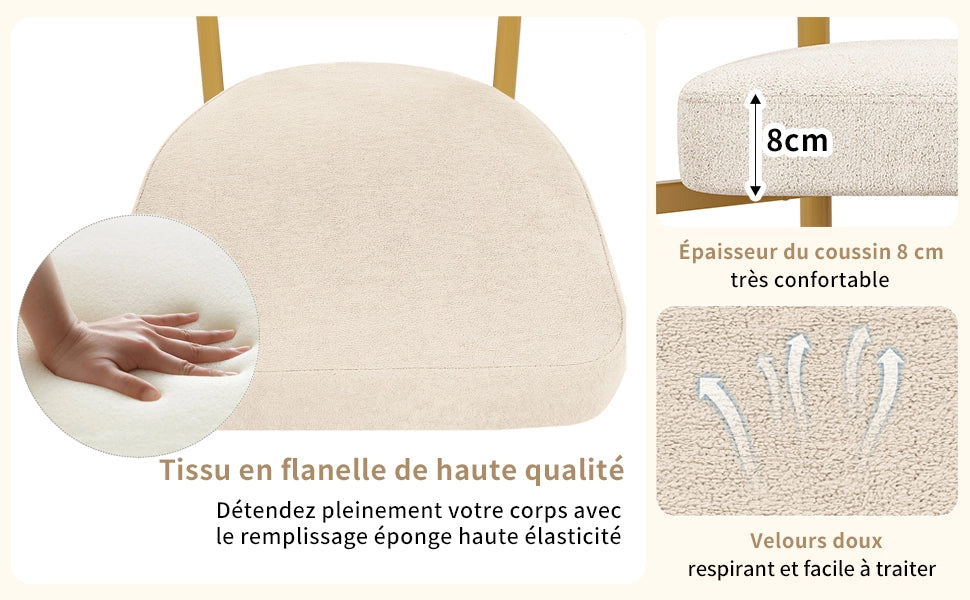 Chaise da pranzo con design ergonomico e seduta ampia imbottita per sala da pranzo soggiorno studio in metallo beige oro