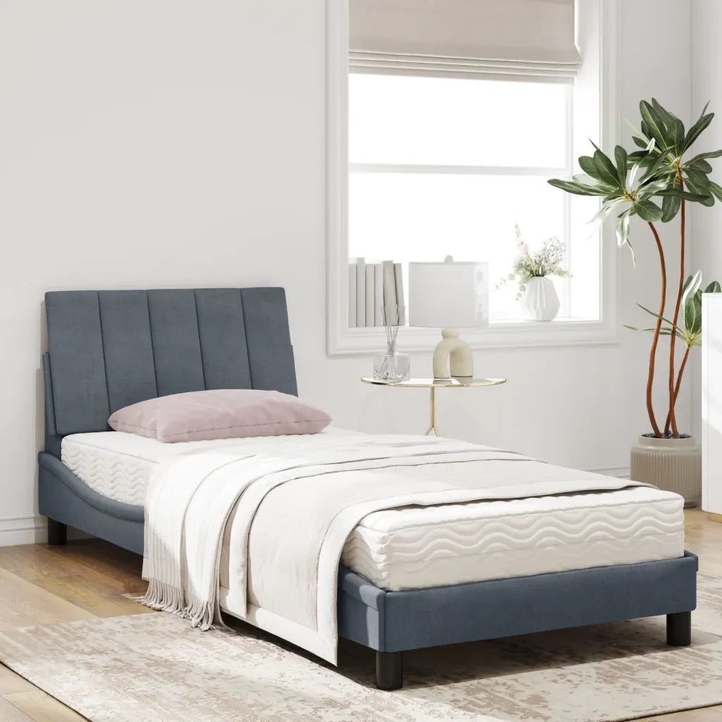 Letto con Materasso-Struttura Letto con Materasso Hanko Grigio Scuro 90x200 cm in Velluto
