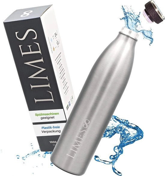 Fiaschetto di acciaio inossidabile, 1 litro, flacone termico, bottiglia di acqua isolata, flacone termico impermeabile, doppio strato, resistente al lavastoviglie, acciaio inossidabile, 1000 ml.