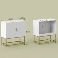 kleankin Mobile Bagno Sottolavabo con Armadietto 2 Ante in Legno e Acciaio, 60x30x65cm, Bianco e Oro
