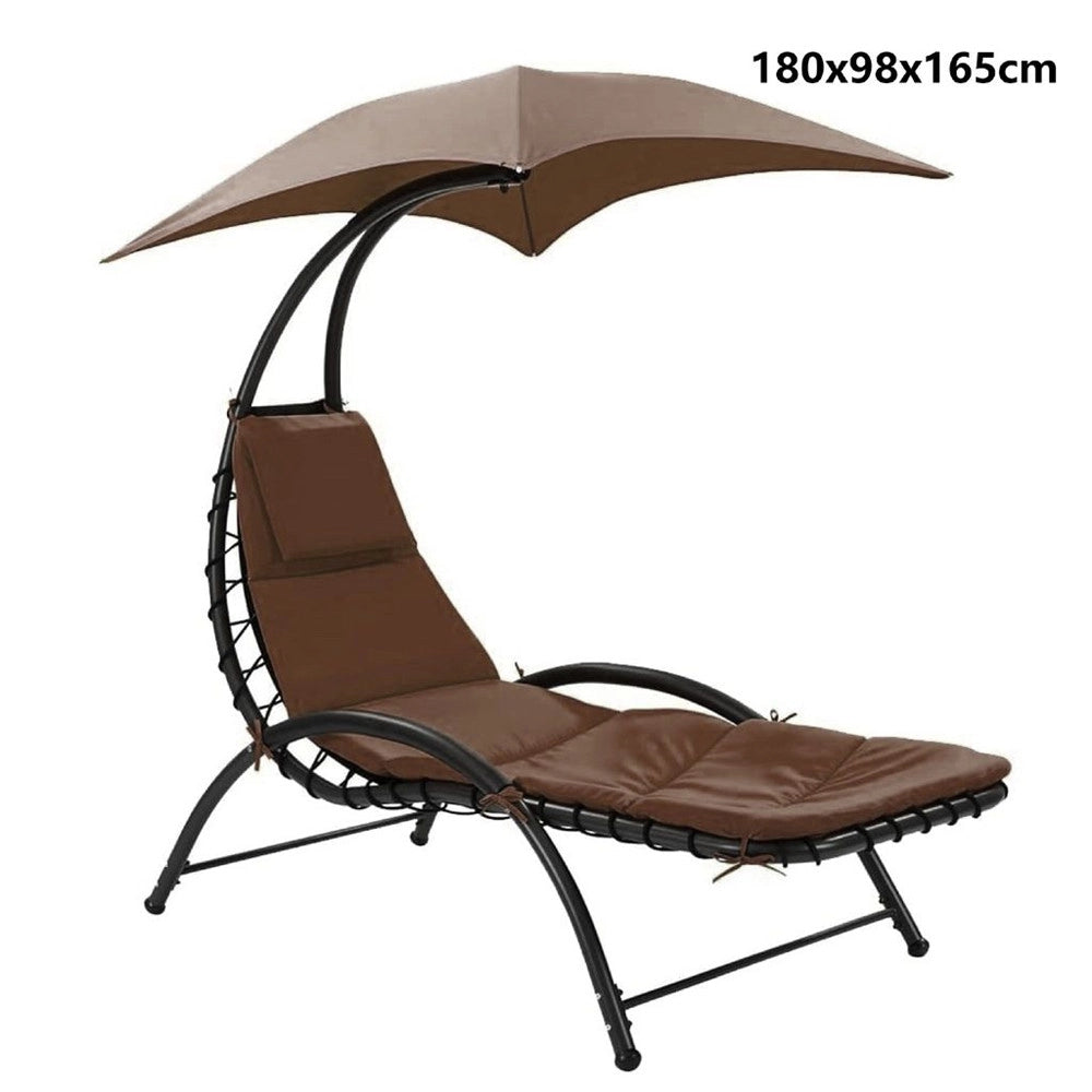 Trade Shop - Sedia Sdraio Lettino Con Ombrellone Parasole Cuscino Amaca In Acciaio Da Esterno Giardino - Marrone