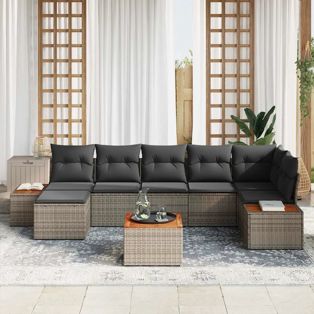 Set Divano da Giardino con cuscino 8 pcs Grigio Polyrattan