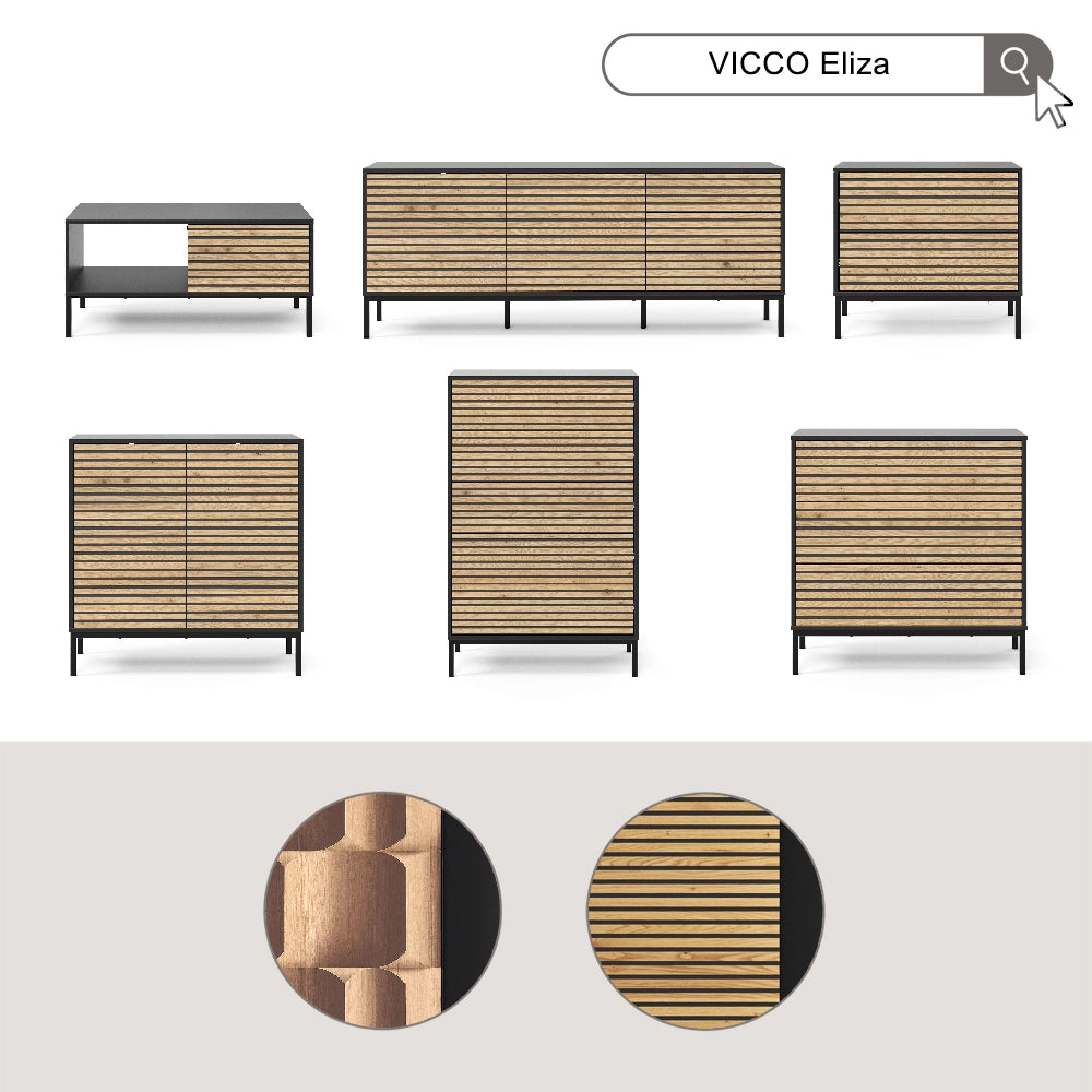 Vicco Comodino Rovere artigianale/antracite Set di 2