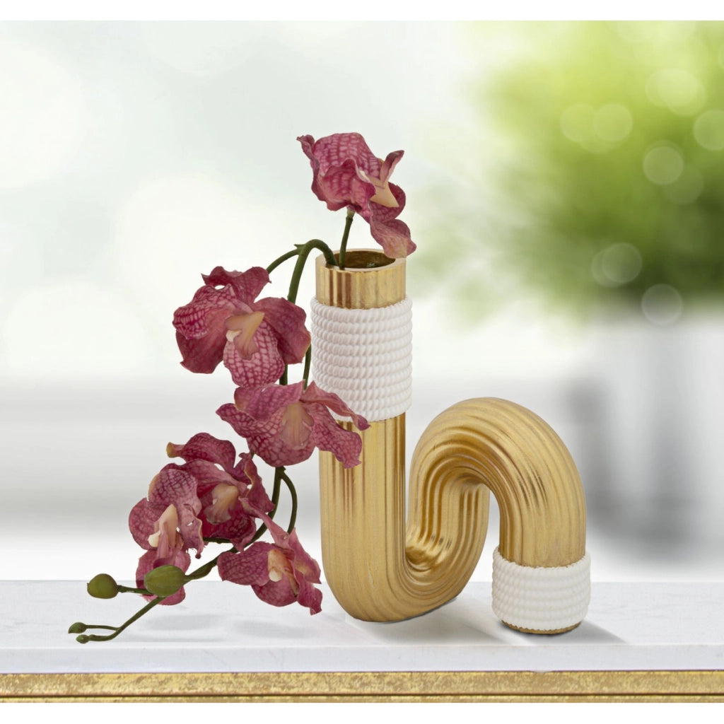 Vaso Decorativo Tubo, Oro, Poliestere, 10,7x10,7x18,3 cm
