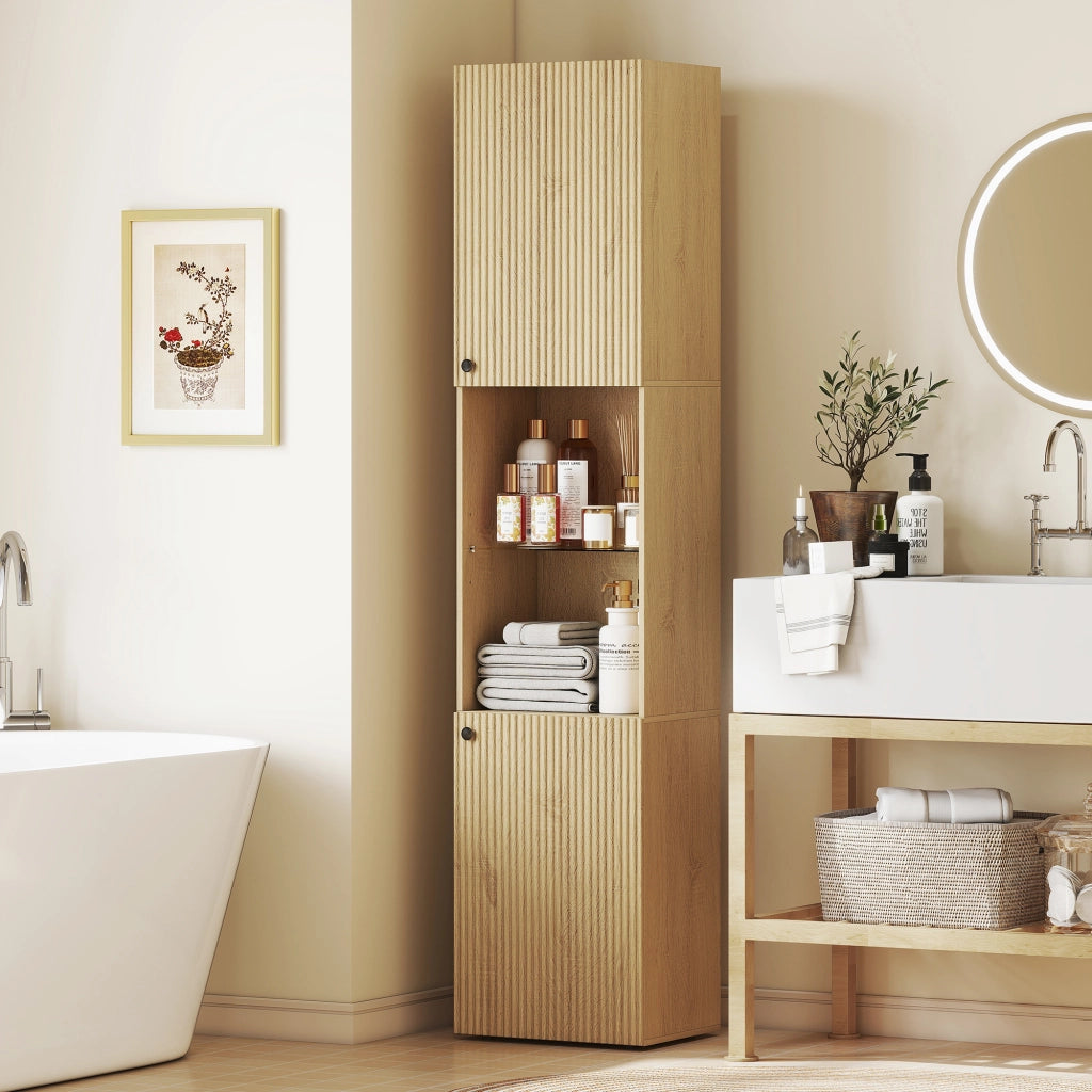 Armadio da Bagno Alto con 2 Ante e Ripiani Regolabili ¨C zephmum ¨C Legno Rovere 40x31x182 cm