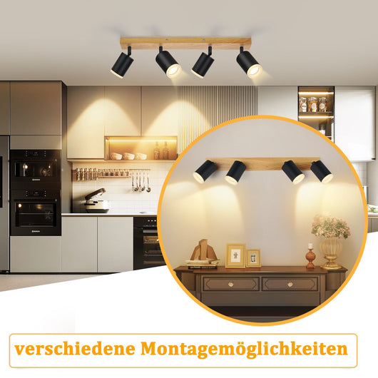 ZMH Faretto da soffitto 4 luci GU10 legno acrilico orientabili 350° per soggiorno