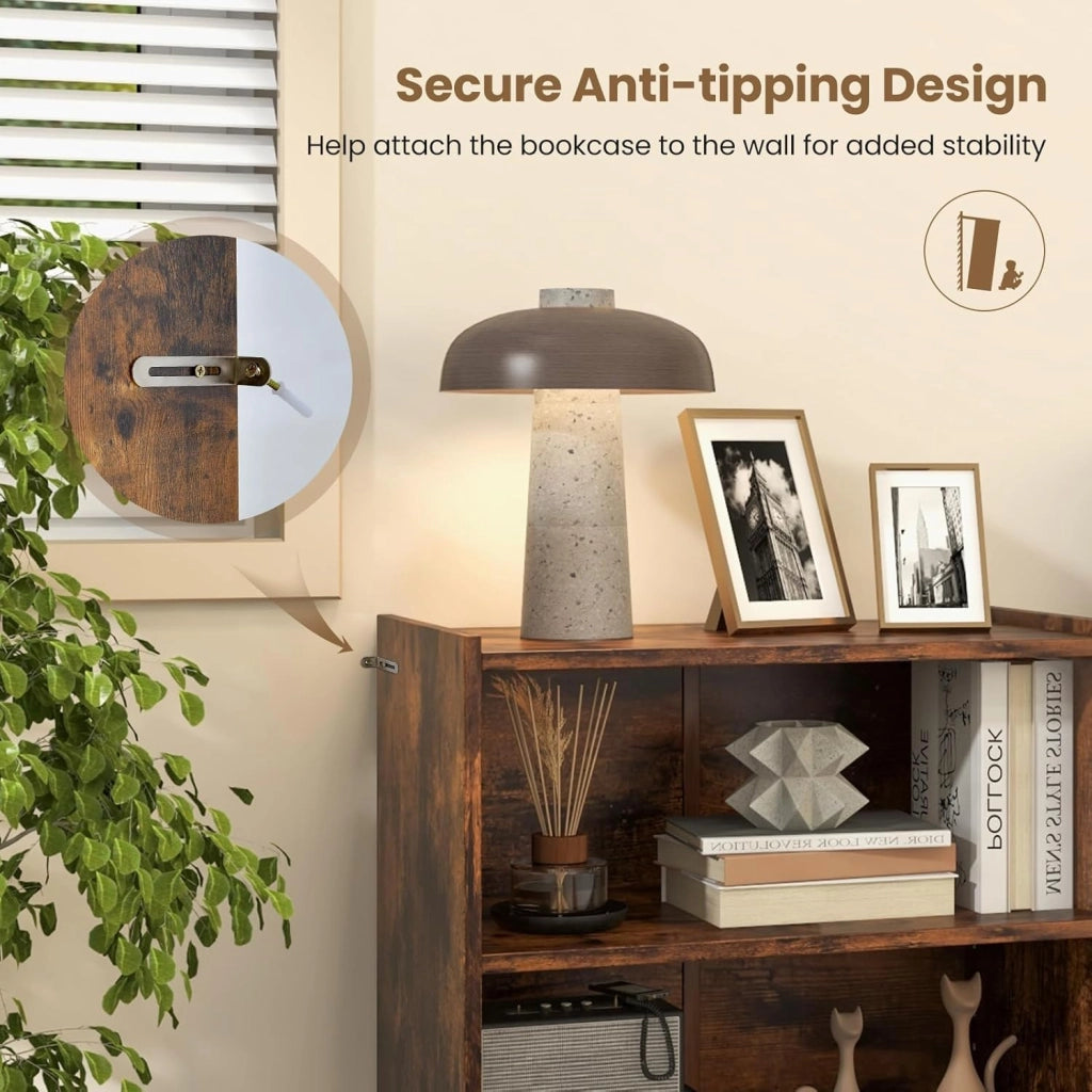 Libreria Aperta a 3 Livelli con Ripiani Regolabili, Libreria a Cubi con Dispositivo Antiribaltamento per Soggiorno, Camera da Letto, 50x30x75 cm, 3 Colori (Marrone)