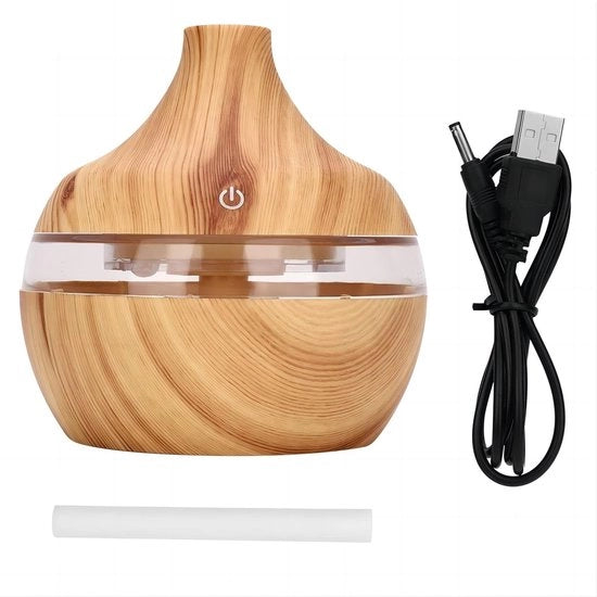 Diffusore di Aria - 300 ml - Illuminazione a LED - Corpo in Legno - Adatto per Camera da Letto e Ufficio