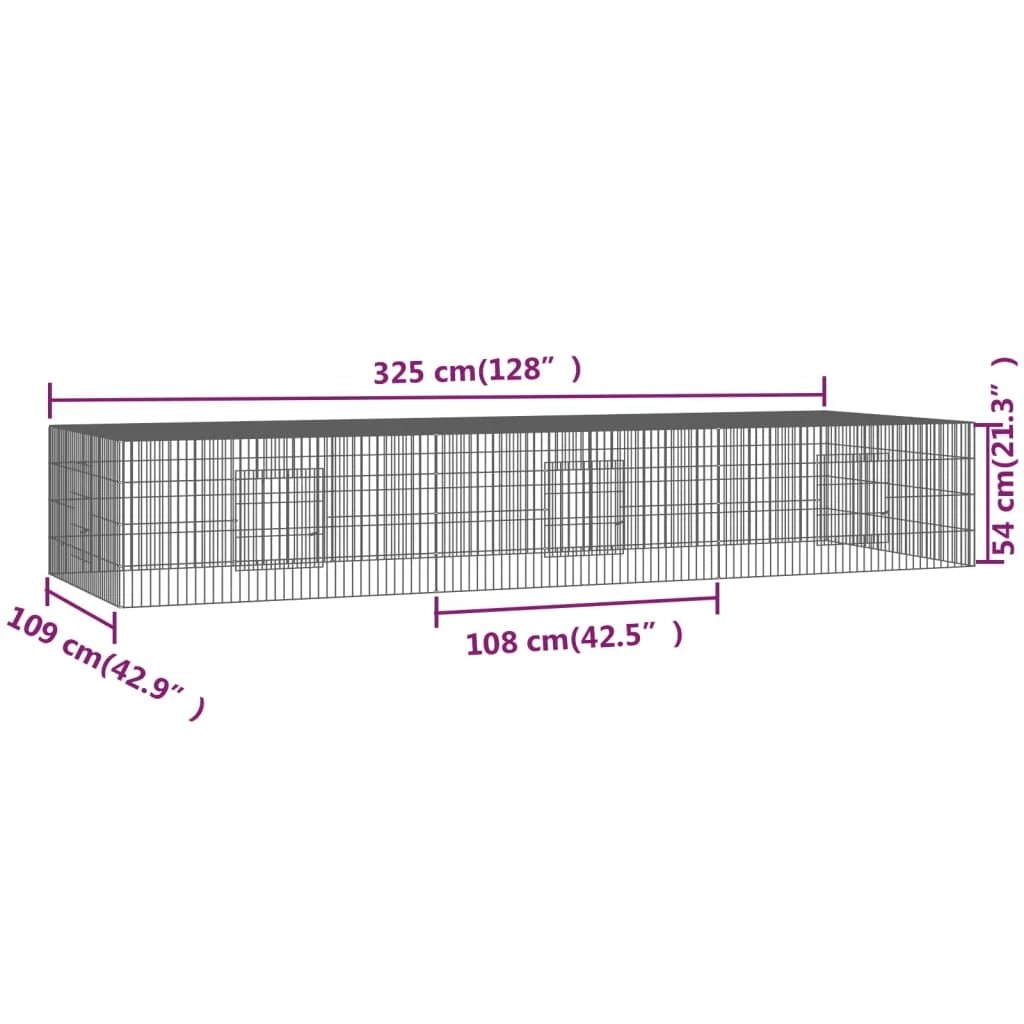 Gabbia per conigli 3 pannelli 325 x 109 x 54 cm Ferro zincato Argento 02_0041688
