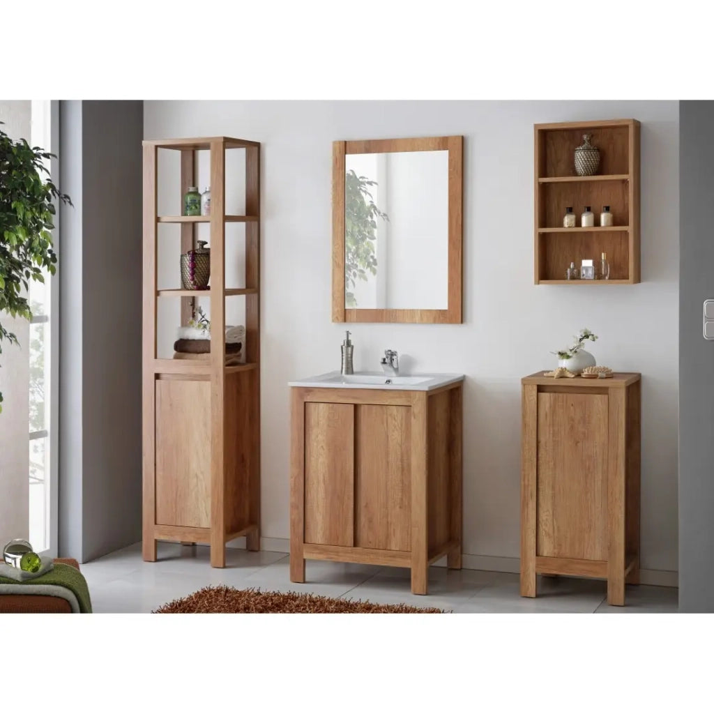 Mobile sottolavabo KALUNA 60 cm – Colore legno di noce – Stile rustico da appoggio
