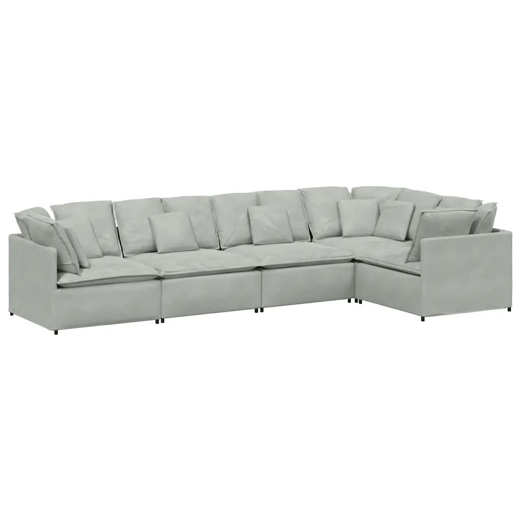 Divano Modulare con Cuscini in Velluto Grigio Chiaro 3321337